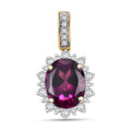 Certified & Appraised Luxoro AAA Radiant Ember Garnet and I2 Diamond 3.61 ctw Sunburst Pendant in 10K Yellow Gold - Sticky add to cart bar
