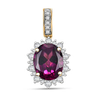 Certified & Appraised Luxoro AAA Radiant Ember Garnet and I2 Diamond 3.61 ctw Sunburst Pendant in 10K Yellow Gold