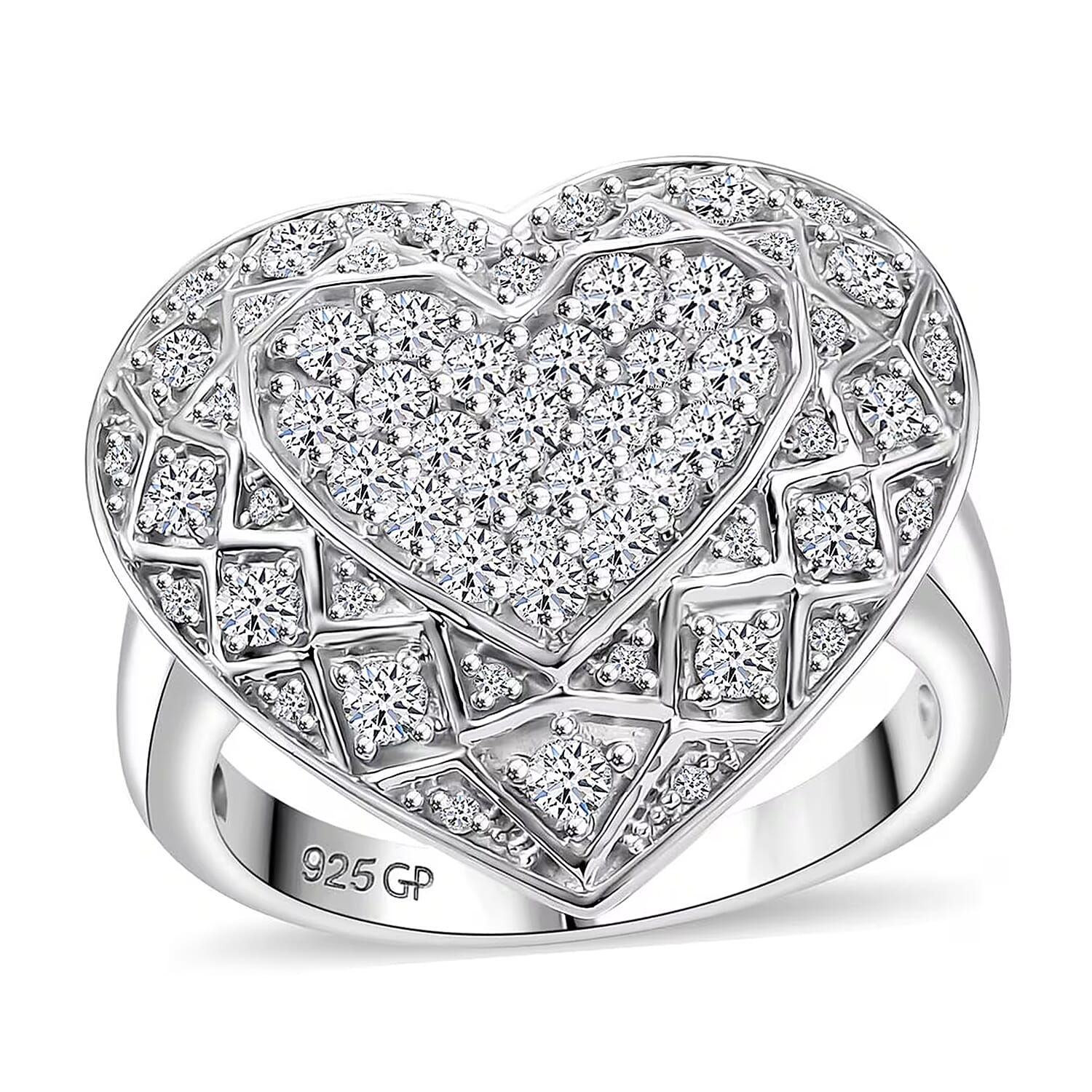GP Luxuriant Lab Grown Diamond (SI) Ring in Rhodium Over Sterling Silver (Size 7.0) 1.00 ctw