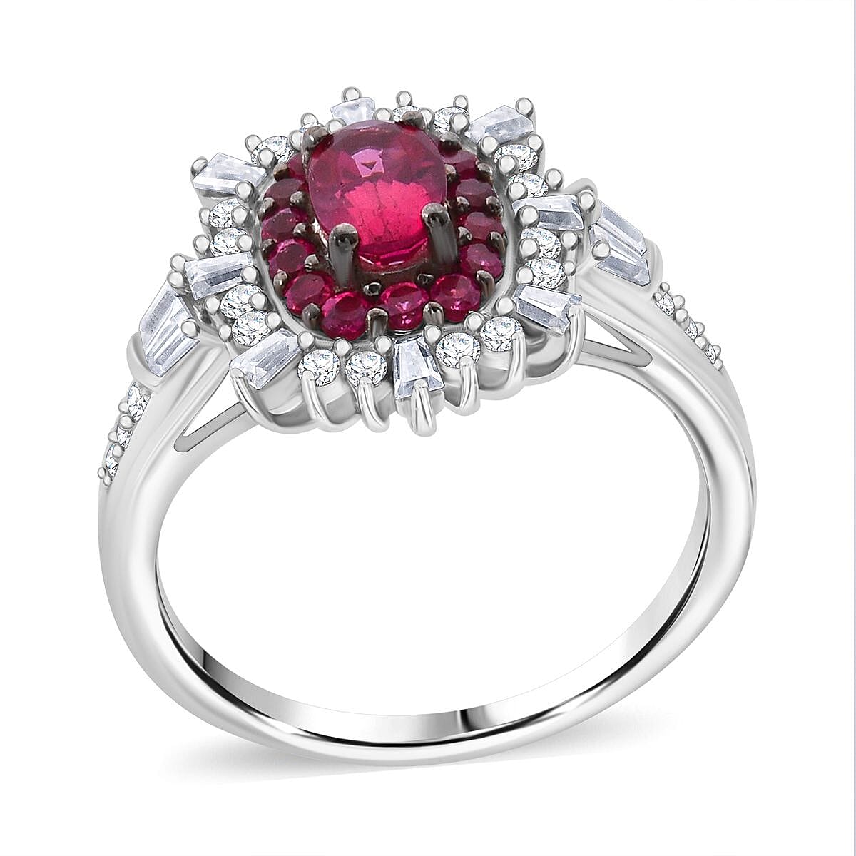 Ceylon Blue Sapphire, Moissanite Ring in Rhodium Over Sterling Silver (Size 10.0) 1.50 ctw