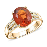 Certified & Appraised Luxoro 10K Yellow Gold AAA Ceylon Hessonite Garnet, Diamond (G-H, I2) (0.36 cts) Ring (Size 10.0) (4.05 g) (Del. in 10-12 Days) 3.75 ctw