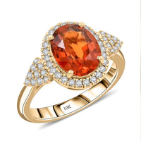 Certified & Appraised Luxoro AAA Imperial Fire Garnet and G-H I2 Diamond 3.75 ctw Ring in 10K Yellow Gold (Size 6.0) 4.05 Grams
