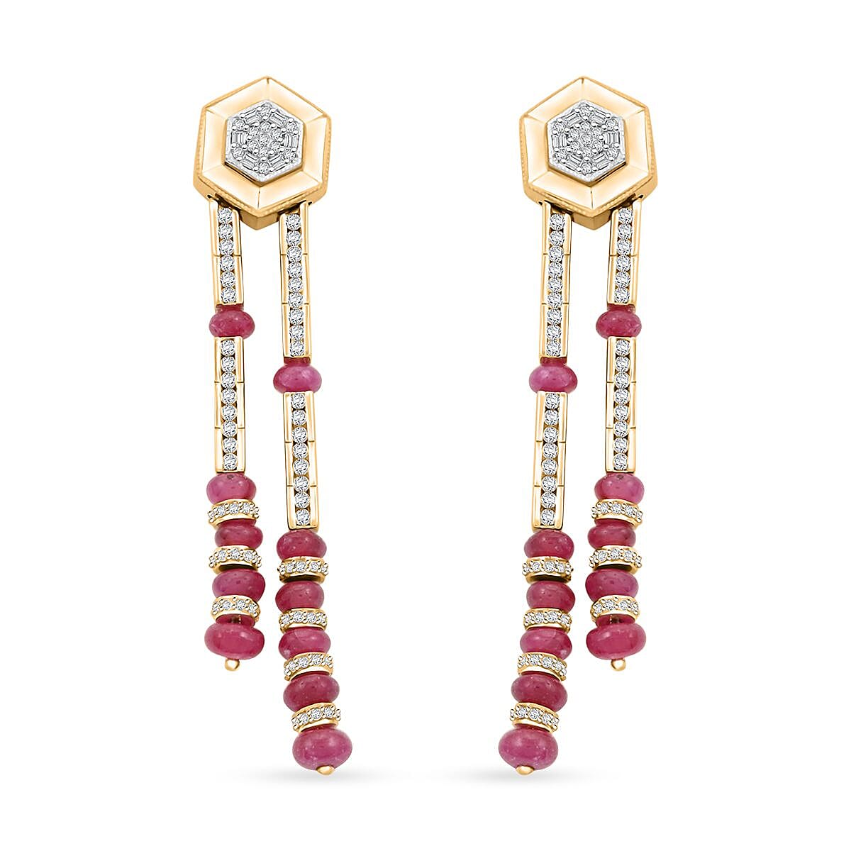 Clarte Prismatic Collection Ruby, Moissanite Earrings in Vermeil YG Over Sterling Silver 8.95 ctw