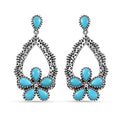 D'Joy Artisan Crafted Sleeping Beauty Turquoise 5.20 ctw Floral Earrings in Black Oxidized Sterling Silver - Sticky add to cart bar
