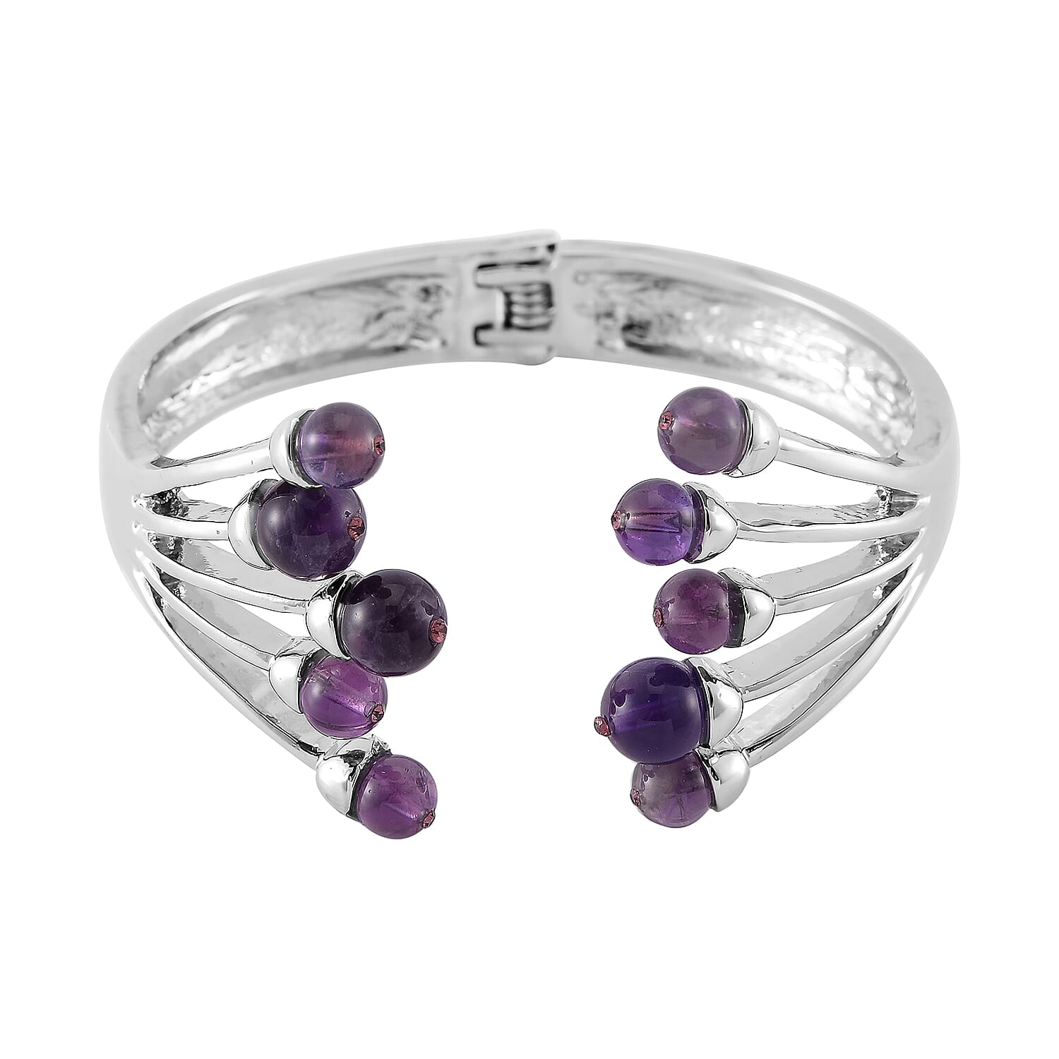 African Amethyst, Purple Austrian Crystal Bangle Bracelet in Silvertone (7.00 In) 3.00 ctw