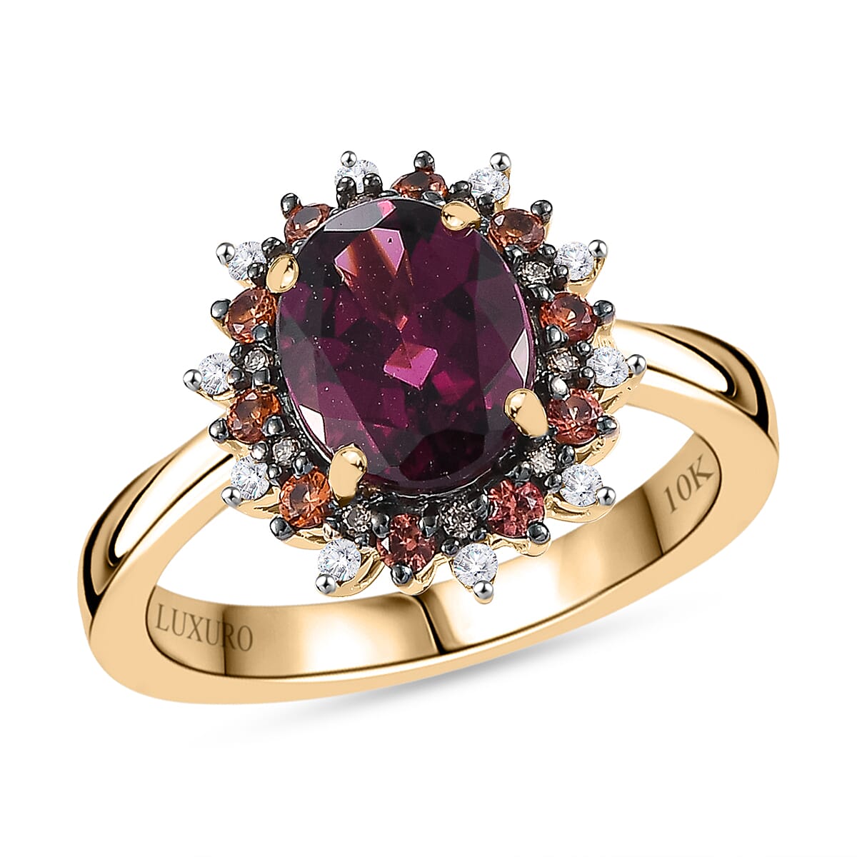 Doorbuster Luxoro 10K Yellow Gold AAA Radiant Amber Garnet, Padparadscha Sapphire (BT), Natural Champagne Diamond (0.15 cts) Ring (Size 10.0) 2.90 ctw