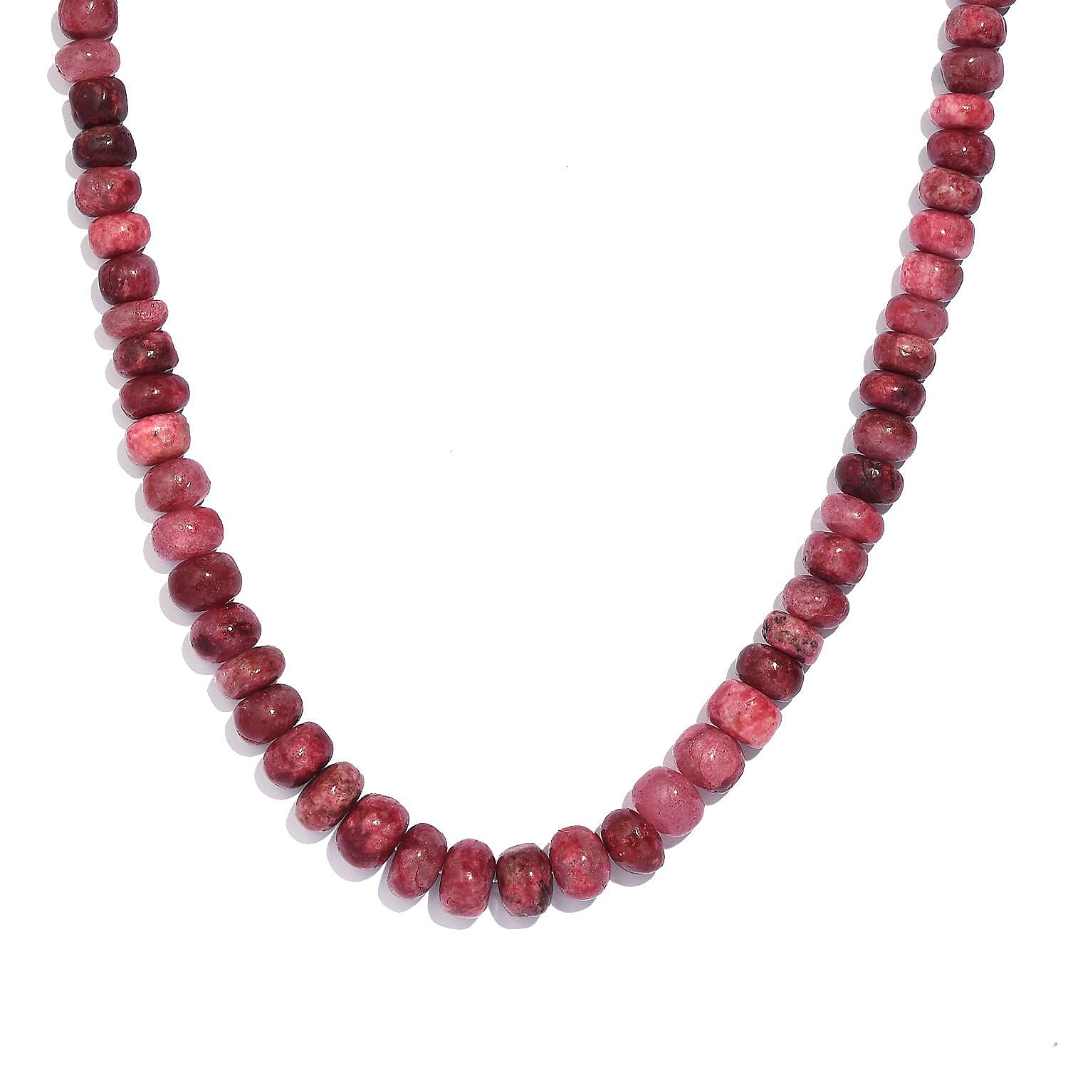 Norwegian Thulite Beaded 160.00 ctw Necklace in Stainless Steel 18-20 Inches