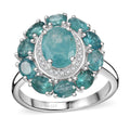 Grandidierite, White Zircon Floral Ring in Rhodium Over Sterling Silver (Size 10.0) 3.10 ctw - Sticky add to cart bar