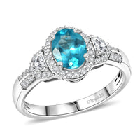 D'Joy Madagascar Lagoon Apatite and Moissanite 1.75 ctw Ring in Rhodium Over Sterling Silver (Size 10.0)