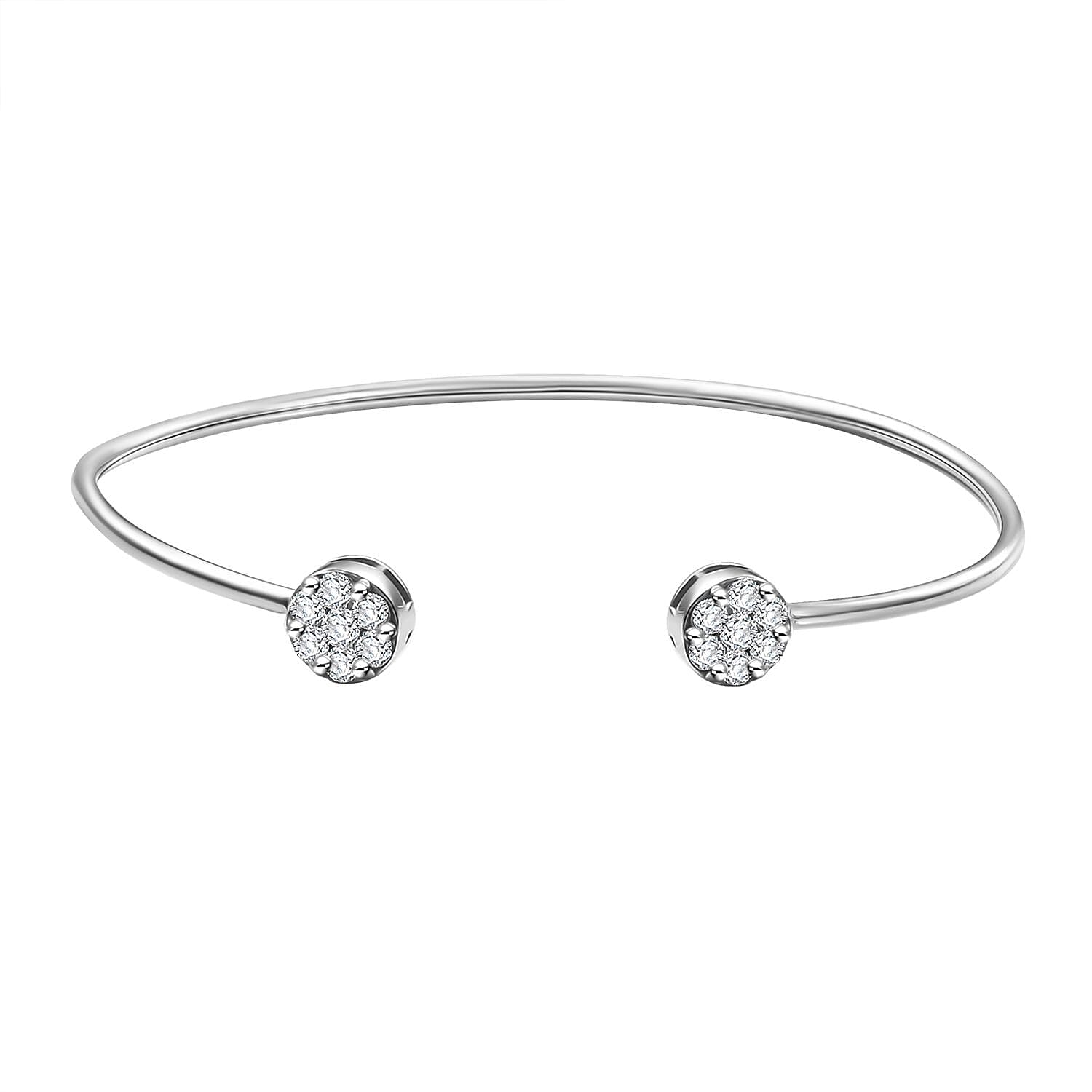 D'Joy Pressure Set Moissanite 1.00 ctw Cuff Bracelet in Rhodium Over Sterling Silver (7.25 In)