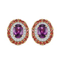 Certified & Appraised Luxoro AAA Radiant Ember Garnet, Padparadscha Sapphire, I2 Diamond 3.00 ctw Stud Earrings in 10K Yellow Gold - Sticky add to cart bar
