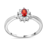 Premium Red Sapphire, Moissanite Crimson Blossom Ring in Rhodium Over Sterling Silver (Size 10.0) 0.50 ctw