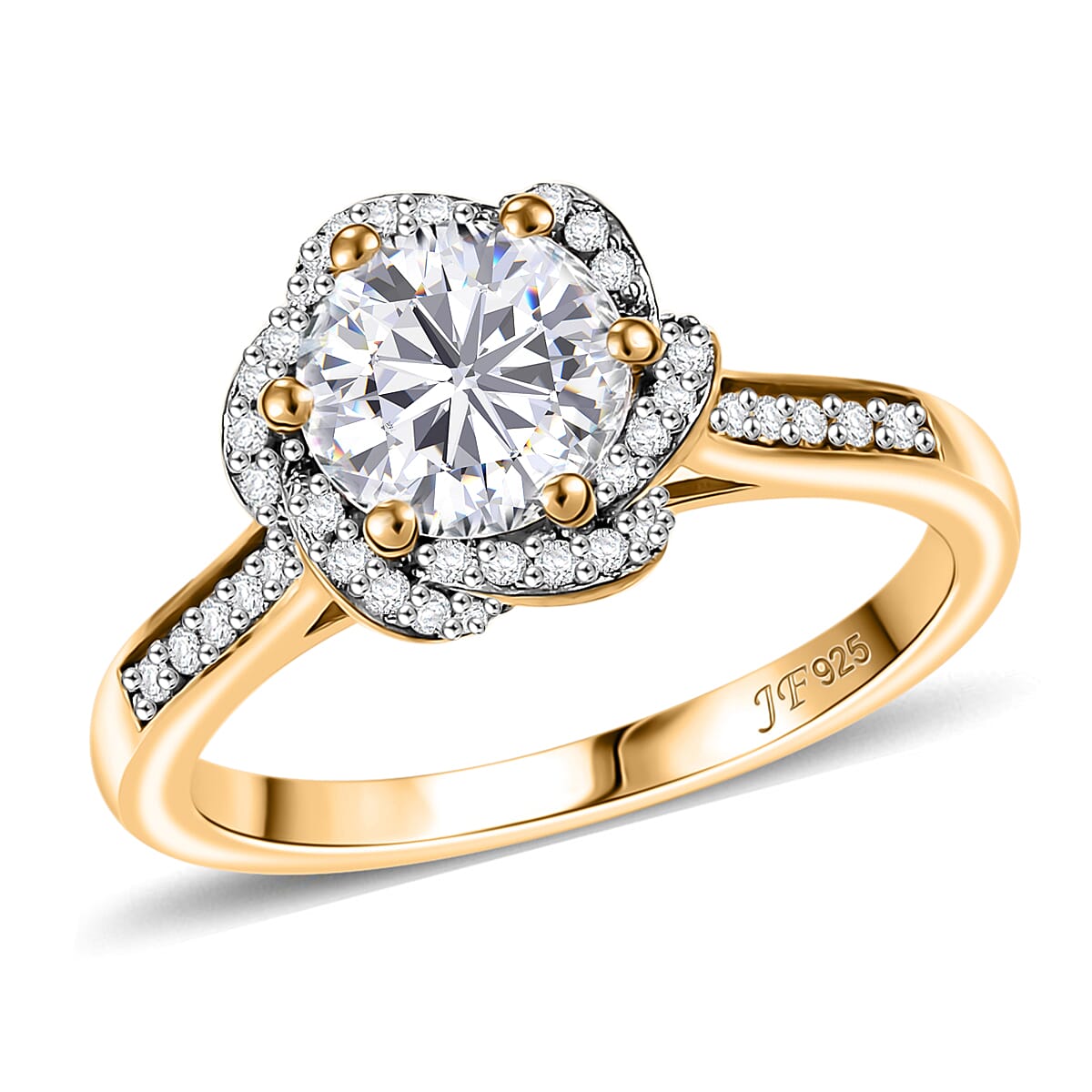 J Francis Embellished with 120 Facet Zirconia by Swarovski Ring in 18K Vermeil YG Over Sterling Silver (Size 10.0) 3.90 ctw