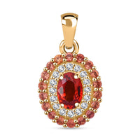 Luxoro AAA Songea Sapphire, Padparadscha Sapphire (BT) and G-H I2 Diamond 1.20 ctw Crimson Halo Pendant without Chain in 10K Yellow Gold