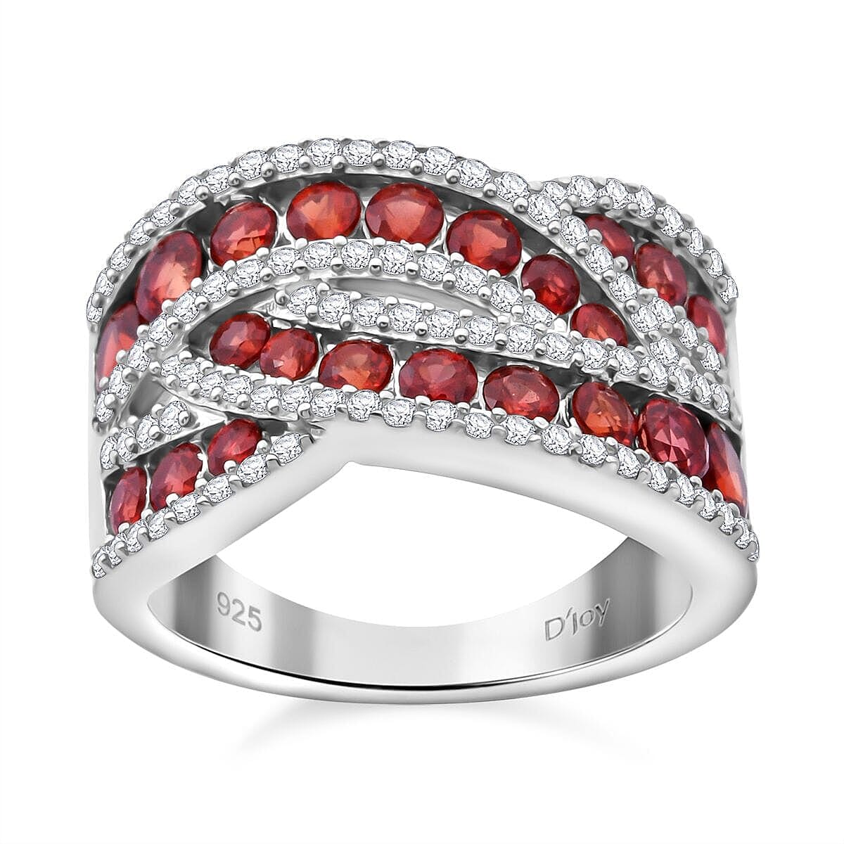 Premium Red Sapphire, White Zircon Ring in Rhodium Over Sterling Silver (Size 5.0) 2.70 ctw