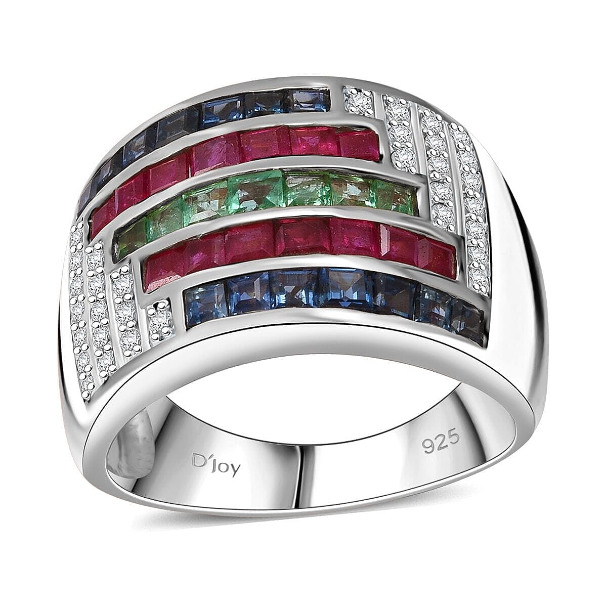 Multi Gemstone 3.20 ctw Ring in Rhodium Over Sterling Silver (Size 10.0)