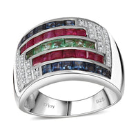 Multi Gemstone 3.20 ctw Ring in Rhodium Over Sterling Silver (Size 10.0)