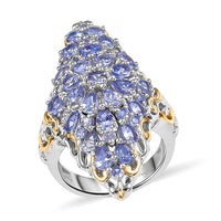 Tanzanite 4.15 ctw Cluster Ring in 18K Vermeil YG and Rhodium Over Sterling Silver (Size 10.0)