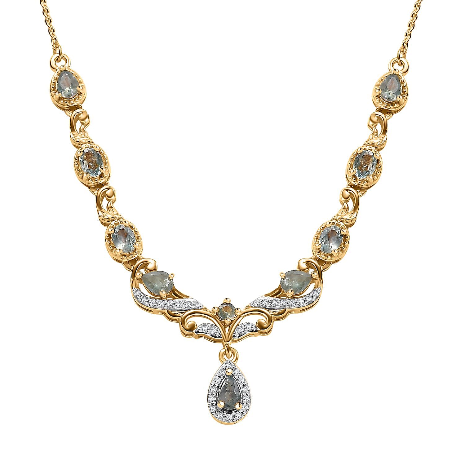 D'Joy Narsipatnam Alexandrite and White Zircon 1.65 ctw Twilight Necklace in 18K Vermeil Yellow Gold Over Sterling Silver 18 Inches