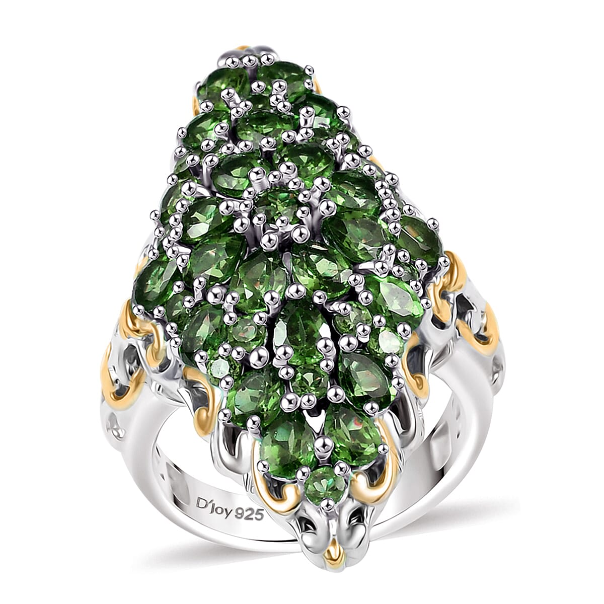 Tanzanite 4.15 ctw Cluster Ring in 18K Vermeil YG and Rhodium Over Sterling Silver (Size 10.0)