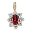 Certified & Appraised Luxoro AAAA Akwanga Rubellite and G-H I2 Diamond 2.73 ctw Floral Pendant in 14K Yellow Gold - Sticky add to cart bar