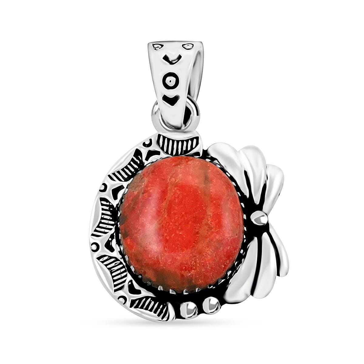 Santa Fe Style Rustic Red Coral Pendant in Sterling Silver
