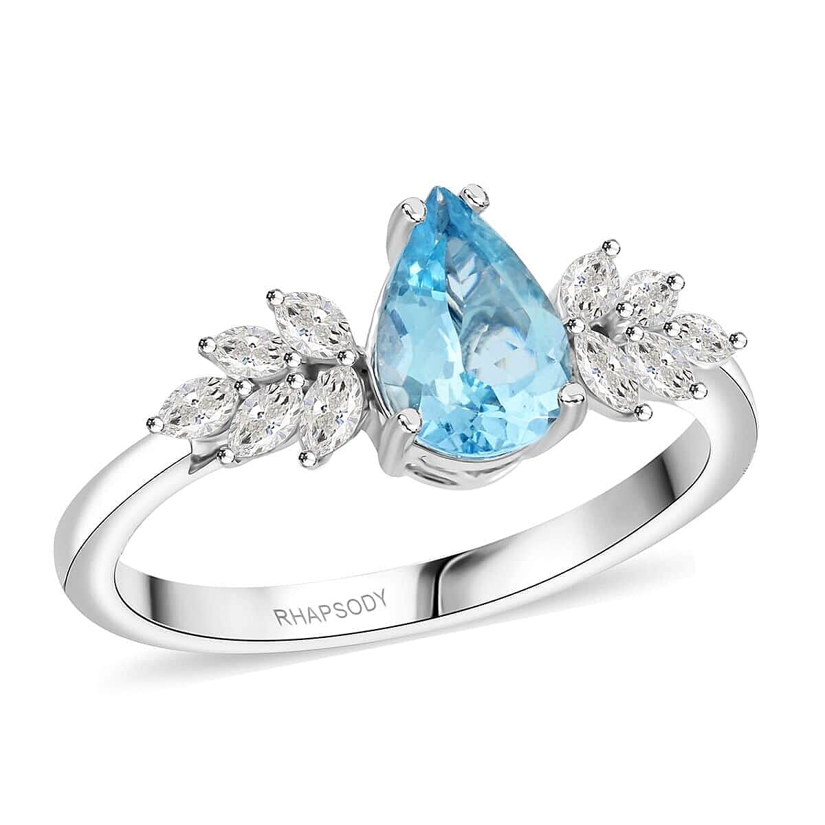 Certified & Appraised Rhapsody 950 Platinum AAAA Santa Maria Aquamarine, Diamond (E-F, VS) (0.25 cts) Ring (Size 10.0) (5.65 g) 1.50 ctw