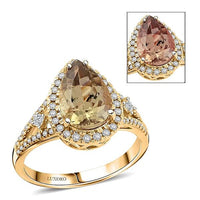 Certified & Appraised Luxoro AAA Turkizite and G-H I2 Diamond 4.15 ctw Ring in 14K Yellow Gold 4.65 Grams