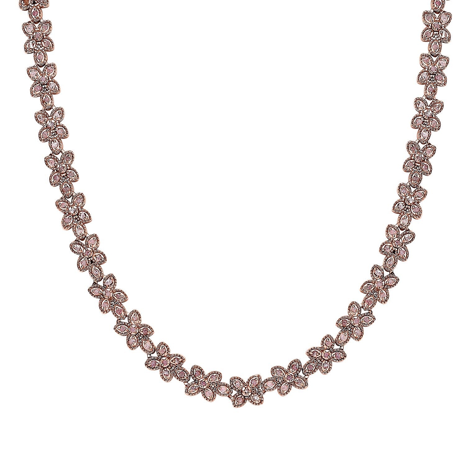 D'Joy Uncut Natural Pink Diamond 2.00 ctw Floral Necklace in 18K Vermeil Rose Gold Over Sterling Silver 18 Inches