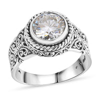 Bali Legacy Moissanite (Rnd 9mm) Butterfly Ring in Sterling Silver (Size 8.0) 2.50 ctw