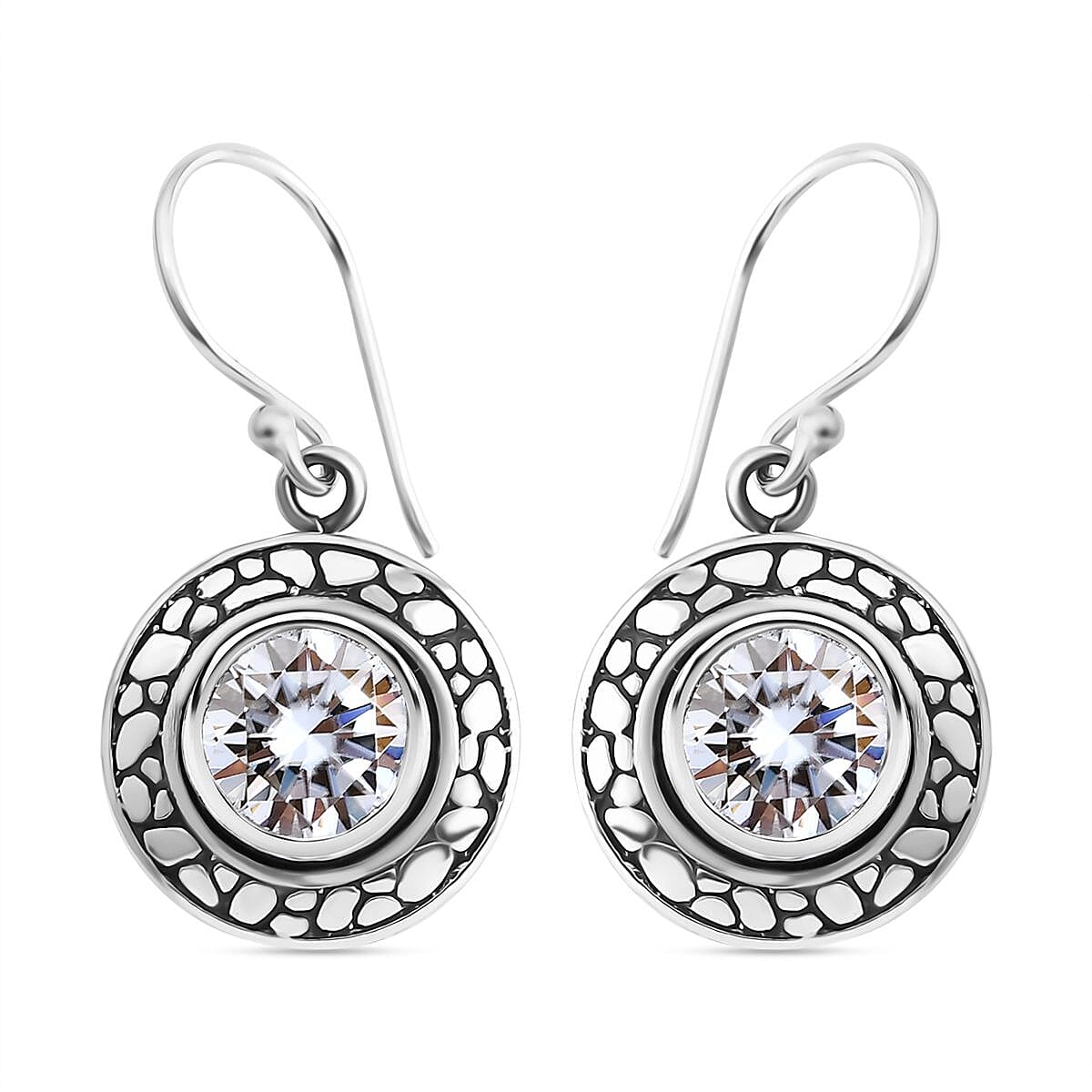 Bali Legacy Moissanite 3.50 ctw Pebble Texture Earrings in Sterling Silver