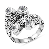 Bali Legacy Moissanite (Rnd 5mm) Tulangnaga with Pebble Bypass Ring in Sterling Silver (Size 8.0) 1.35 ctw