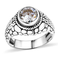 Bali Legacy Moissanite (Rnd 9mm) Tulangnaga with Pebble Ring in Sterling Silver (Size 8.0) 2.50 ctw
