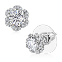 J Francis Embellished with 120 Facet Zirconia by Swarovski 3.85 ctw Solitaire Stud Earrings in Rhodium Over Sterling Silver