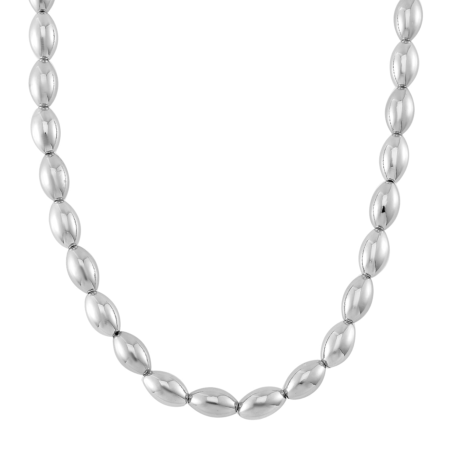 Oval Shape Beaded Necklace (18-20 Inches) in Silvertone