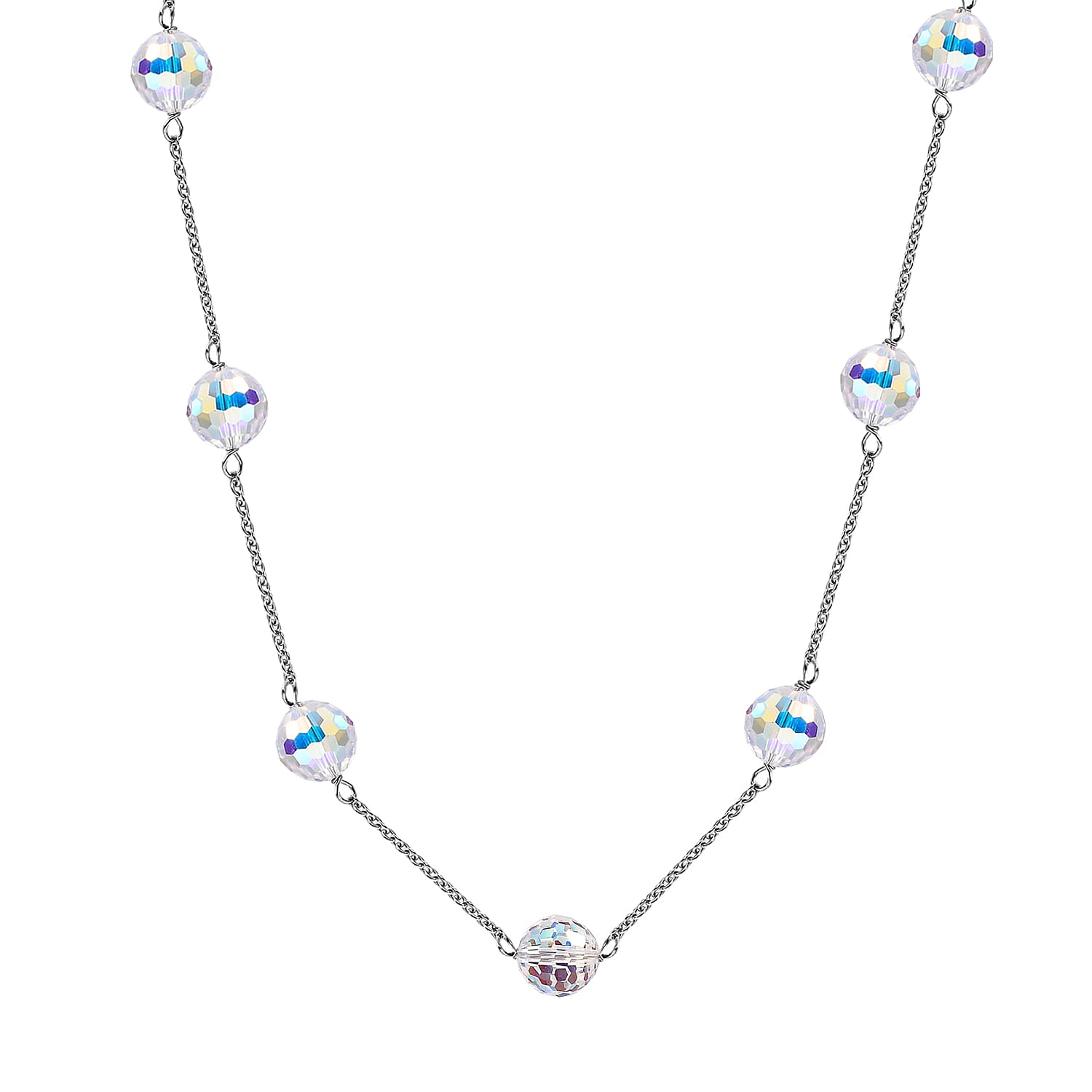J Francis Embellished with Aurora Borealis Crystal by Swarovski Necklace (18 Inches) in Rhodium Over Sterling Silver 58.90 ctw