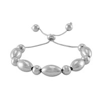 Round and Oval Beaded Bracelet in Silvertone (6.0-9.0In)