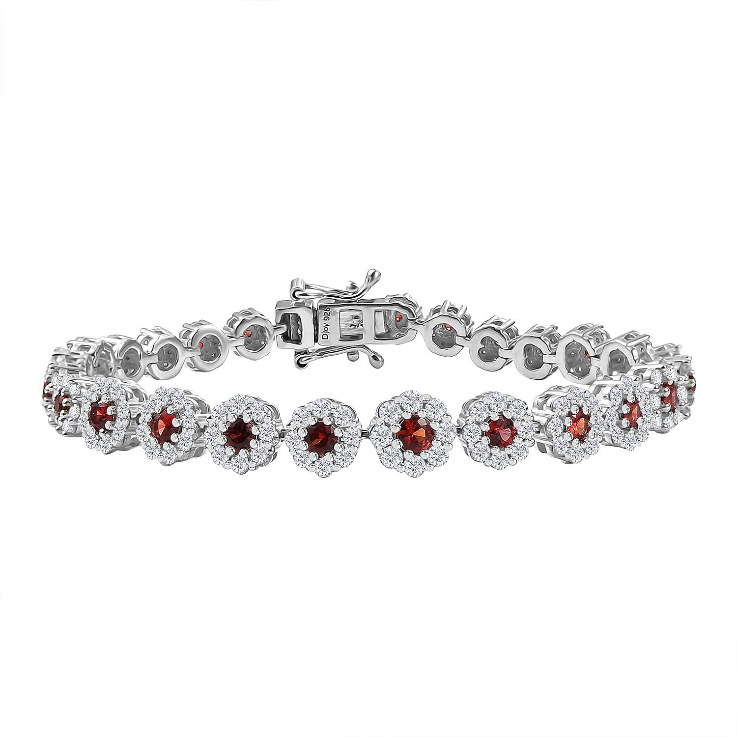 Red Sapphire , Moissanite Linking Bracelet (Size - 6.5) in Rhodium Over Sterling Silver , Silver Wt. 9 g 5.64 ctw