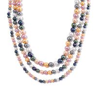 Multi Color Shell Pearl Three-Row Necklace 18 Inches in Stainless Steel