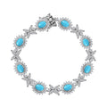 Sleeping Beauty Turquoise and White Zircon 13.35 ctw Sunburst Halo Bracelet in Rhodium Over Sterling Silver (6.50 In) - Sticky add to cart bar