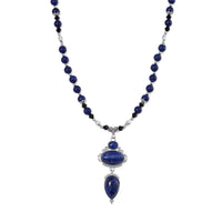 Lapis Lazuli, Black Glass Necklace (20 Inches) in Silvertone 190.00 ctw