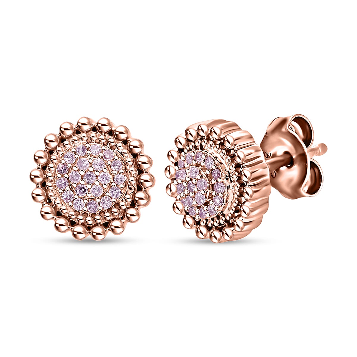 Natural Pink Diamond 0.15 ctw Blooming Floral Earrings in Vermeil Rose Gold Over Sterling Silver