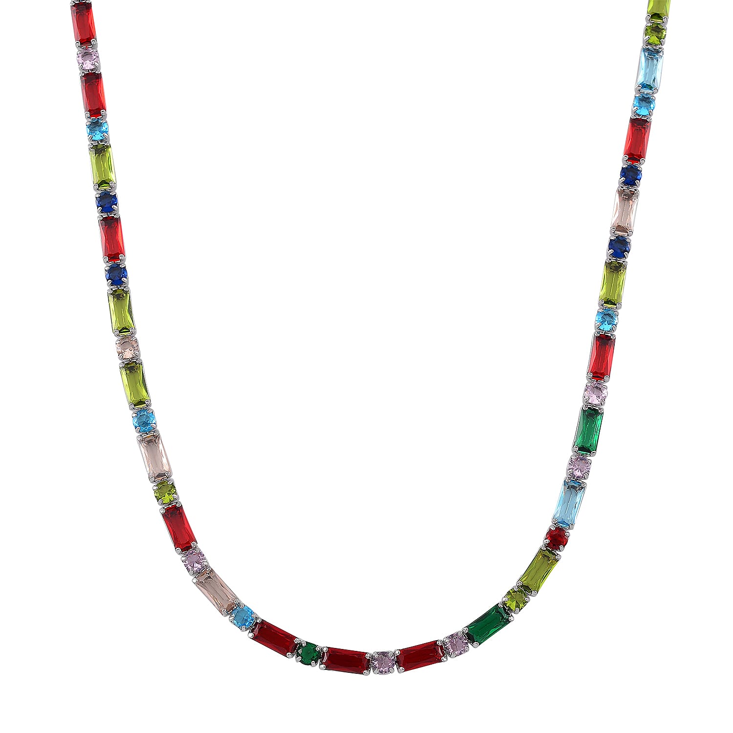Doorbuster Simulated Multi Color Diamond Tennis Necklace (20 Inches) in Silvertone 50.00 ctw