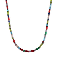Doorbuster Simulated Multi Color Diamond Tennis Necklace (20 Inches) in Silvertone 50.00 ctw