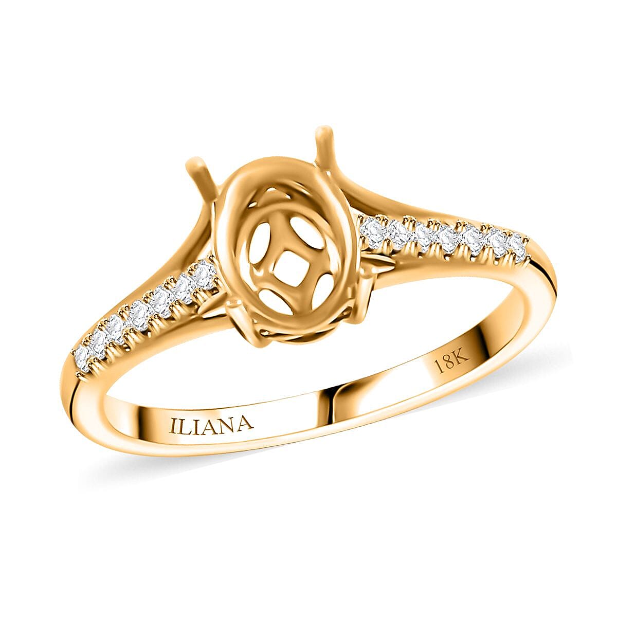 Iliana 18K Yellow Gold Diamond G-H SI Mounting Ring (Oval 8x6mm) 0.11 ctw