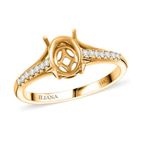 Iliana 18K Yellow Gold Diamond G-H SI Mounting Ring (Oval 8x6mm) 0.11 ctw