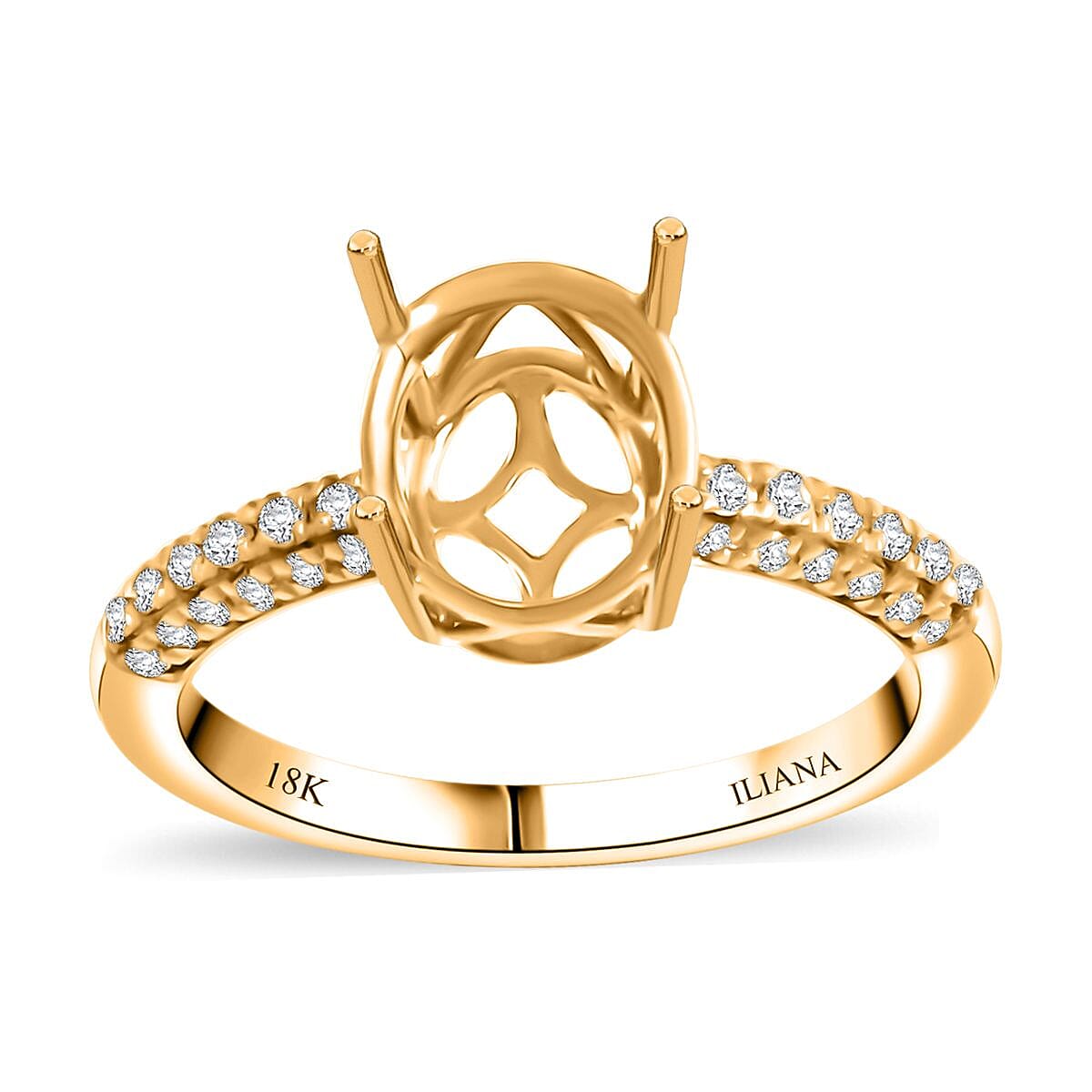 Iliana 18K Yellow Gold Diamond G-H SI Mounting Ring (Size 10.0) (Oval 10x8mm) 0.25 ctw