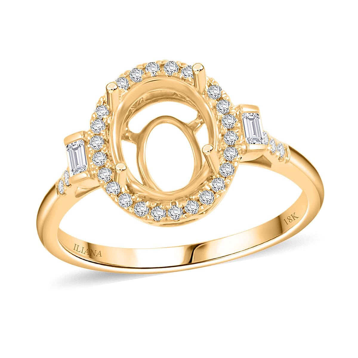 Iliana 18K Yellow Gold Diamond G-H SI Mounting Ring (Size 10.0) (Oval 10x8mm) 0.29 ctw