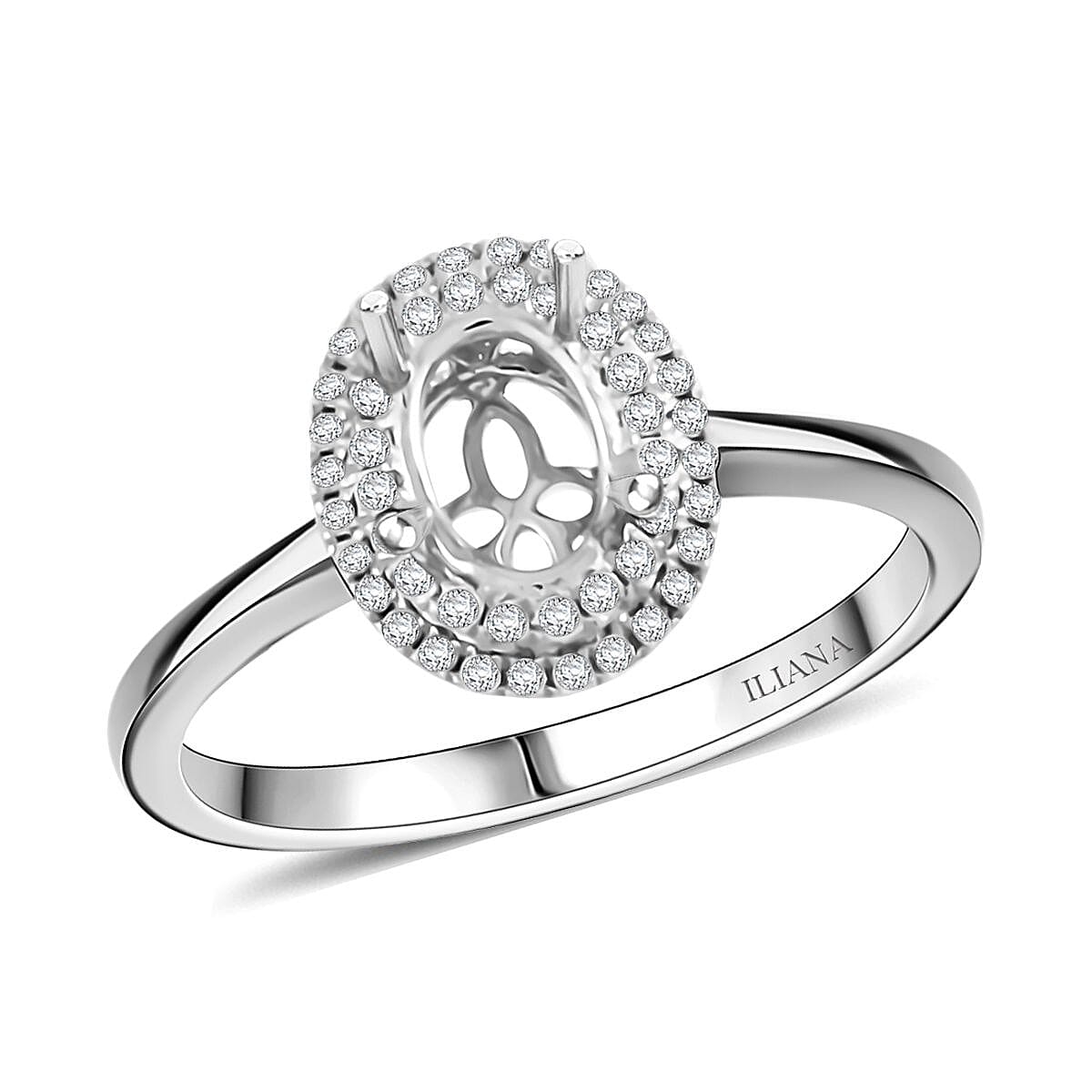 Iliana 18K White Gold Diamond G-H, SI Mounting Ring (Size 6.0) (Oval 7x5mm) 0.21 ctw
