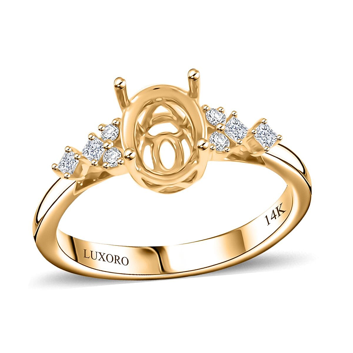 Luxoro 14K Yellow Gold Diamond Mounting Ring (Oval 8x6mm) 0.17 ctw